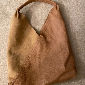 Tan faux leather and suede shoulder bag